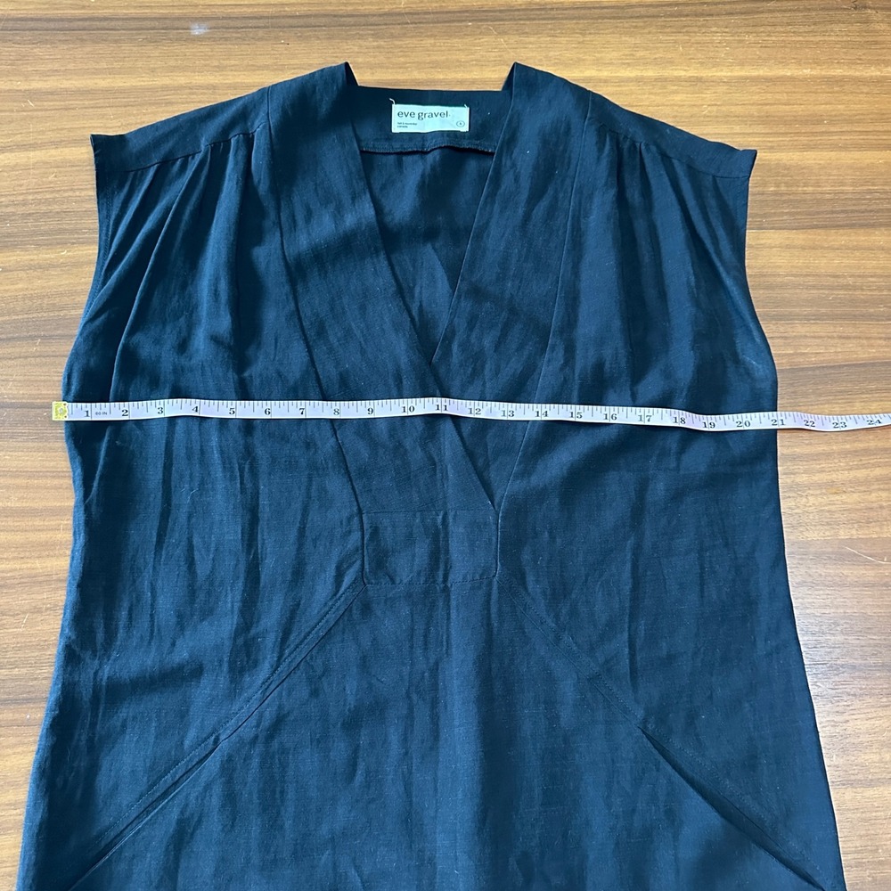 Eve Gravel Byblos Shift Dress Black Linen Blend Small V-Neck Pockets Minimalist - Picture 8 of 13